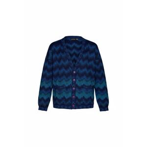 Paul Harris Vintage Blue Chevron Mohair Blend Cardigan Sweater Small ZigZag Knit